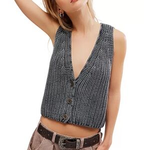 Free People Close Me Sweater Vest Cable Knit Rustic Gray Layering Sz Medium
